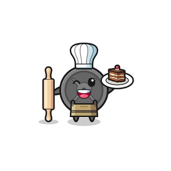 barbell plate as pastry chef mascot hold rolling pin vector