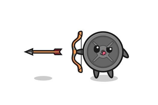 illustration of barbell plate character doing archery vector