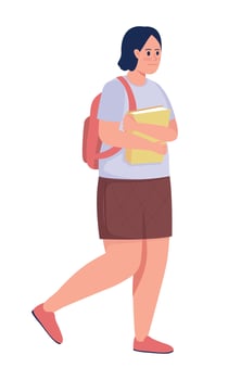 Happy female college student with books semi flat color vector character