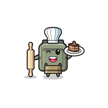 school bag as pastry chef mascot hold rolling pin vector