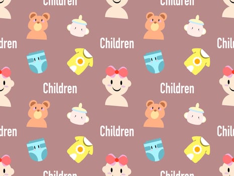 Toddler cartoon character seamless pattern on brown background. children vector