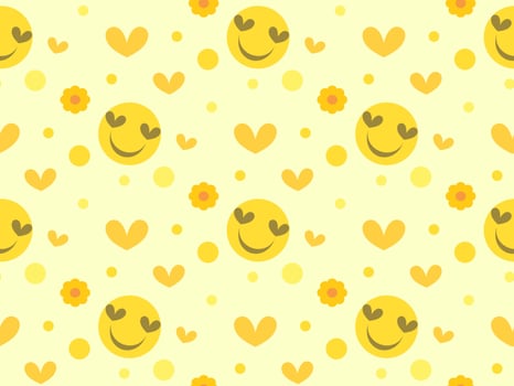 smile cartoon character seamless pattern on yellow background vector