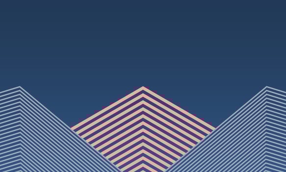 Abstract two small building and center building skyscraper boxes from line shape pattern on dark blue sky gradient background. Minimal trendy architecture template concept. vector