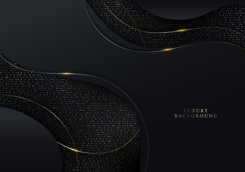 Abstract modern luxury black gold wave lines threads with lighting effect and golden glitter on black background vector