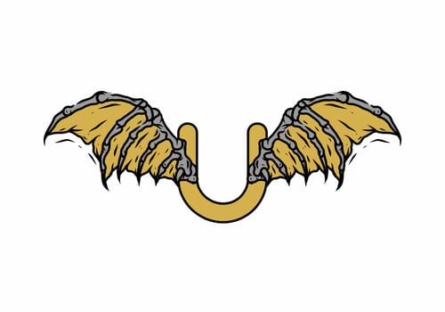 Gold black color of U initial letter with vintage wings vector