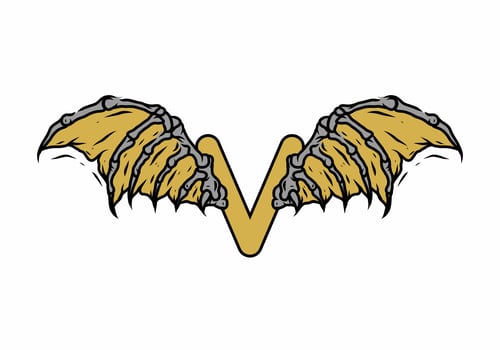 Gold black color of V initial letter with vintage wings vector