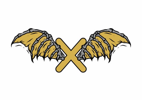 Gold black color of X initial letter with vintage wings vector