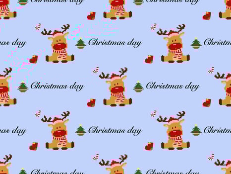 Reindeer cartoon character seamless pattern on blue background. Christmas vector