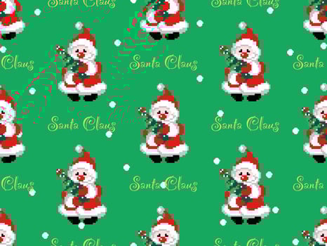 christmas seamless pattern on green background, santa claus, christmas tree vector
