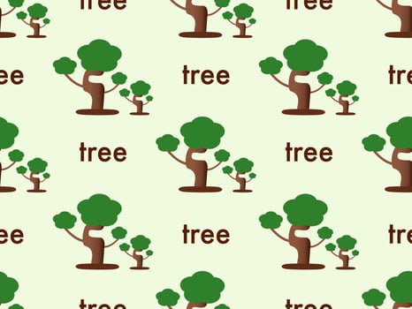 tree cartoon character seamless pattern on green background vector