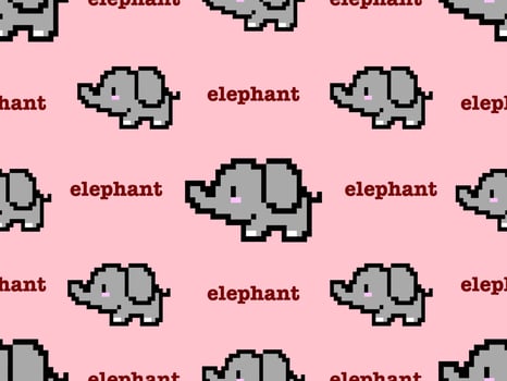Elephant cartoon character seamless pattern on pink background.Pixel style vector