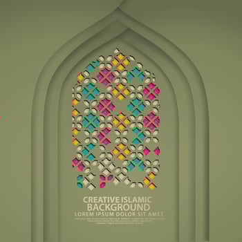 Luxurious Islamic art for greeting card with realistic door mosque texture with ornamental of mosaic. Vector illustrator