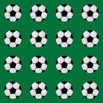 Black and white soccer balls on green seamless pattern. Football vector background. Sport recreation theme cartoon style illustration. Easy to edit template for your design projects.
