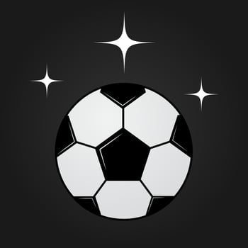 Soccer ball on dark background with sparkling stars. Universe of football concept. Healthy life, sport and activities in the world. Magic background vector illustration.