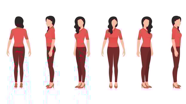 woman in office look, woman in office t shirt and trousers, business character set vector illustration on white background.
