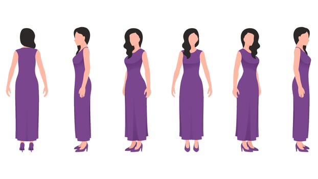 woman in party avatar, woman in long party dress, business character set vector illustration on white background.