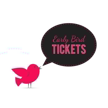 Early Bird tickets banner. Cute cartoon bird with speech bubble. Discount or sale event poster. Special offer announcement. vector
