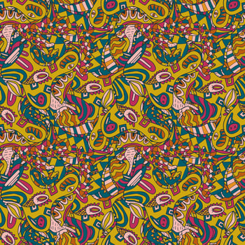 Cute abstract doodle artistic sketch seamless pattern.  Background with crazy messy doodle art with different shapes, curls. Fantasy texture, textile, wrap, fabric. vector