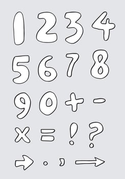Numbers set in hand drawn style.Number doodles illustration. vector