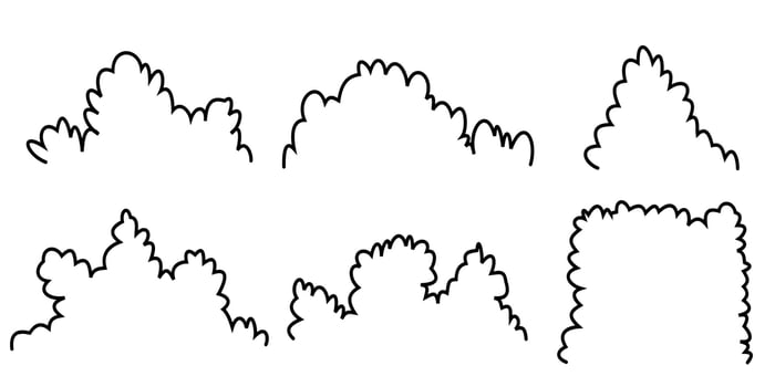 bush outline cartoon hand drawn black and white free, flat bush line vector