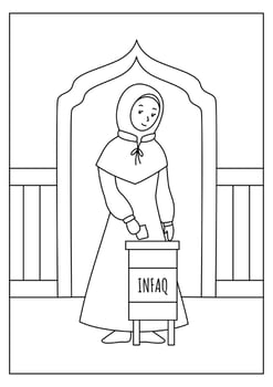 Muslim kids coloring page activity for ramadan illustration vector