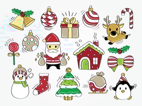 Cute and lively Christmas doodles vector set.