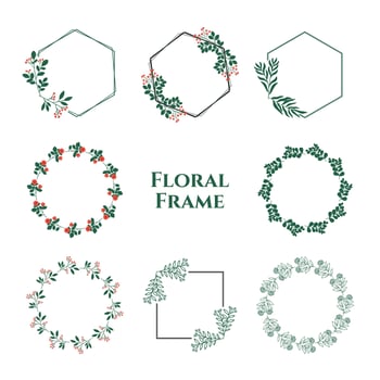 Set of Circle floral frame. Soft pastel color circle frame border floral ornament for background, wedding invitation, thank you card, logo, greeting card. vector