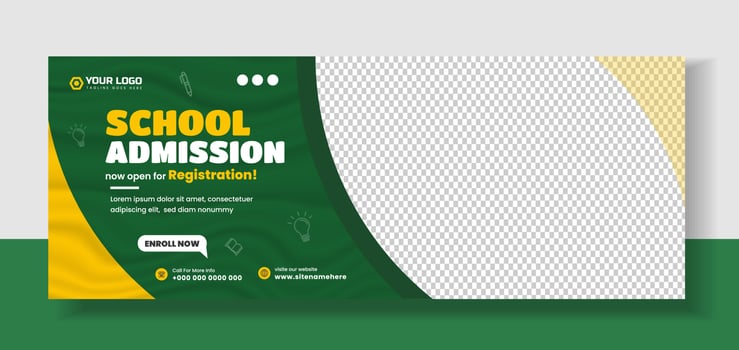 School admission social media cover design. back to school social media cover banner design. Back to school admission social media cover and web banner. school admission web banner vector