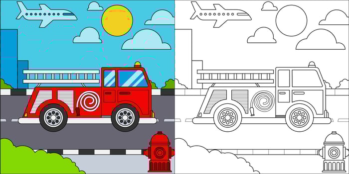 Fire truck or fire engine suitable for children's coloring page vector illustration
