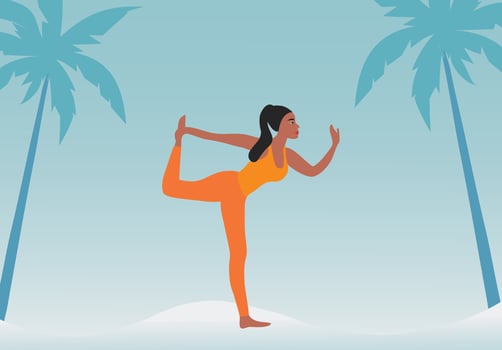 Yoga woman exercise on beach bakground vector