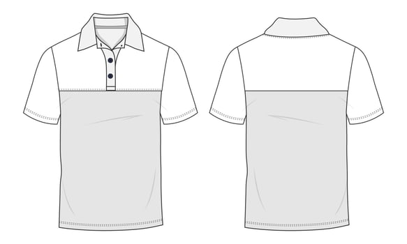 Polo shirt Vector Illustration Template Front and back views.  Apparel polo t shirt Mock up Cad.