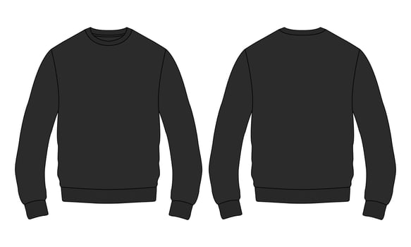 Long sleeve Sweatshirt Vector Illustration Black Color template front and back views.