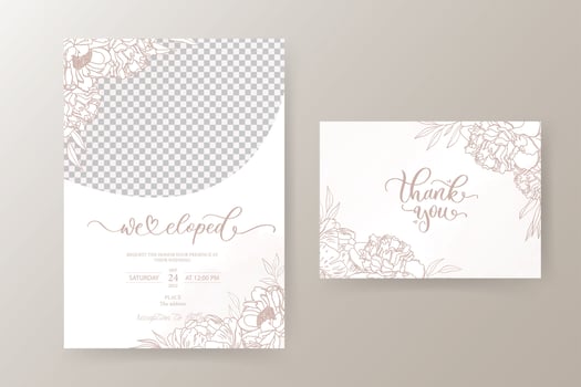 Elegant flower and leaf in line on wedding invitation card template with plase for text. vector