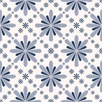 Blue color geometric floral shape seamless background. Simple ethnic peranakan or Sino portuguese pattern design. Use for fabric, textile, interior decoration elements, wrapping. vector