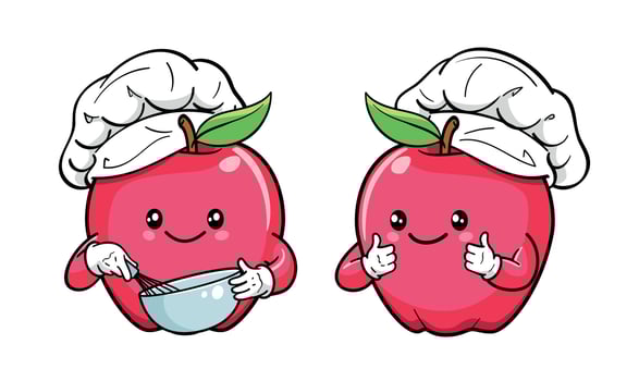 Cute Apple Cartoon Character Wearing Chef Hat vector