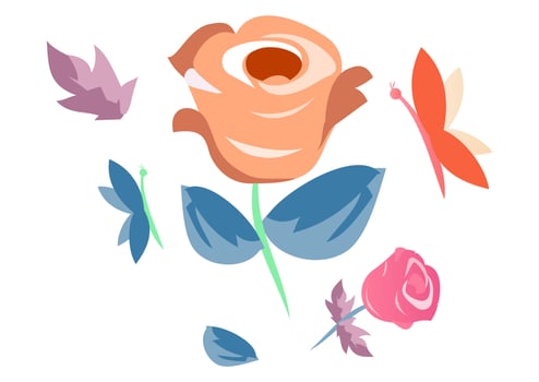 Abstract floral design. Roses, butterflies, watercolor design. Vector illustration