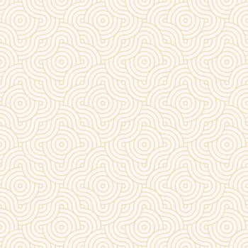 Abstract light yellow wavy lines in flower shape overlapping pattern geometric seamless background. Use for fabric, textile, wallpaper, decoration elements, wrapping. vector