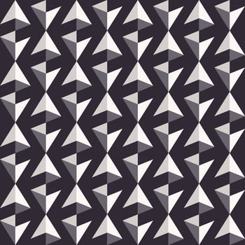 Abstract small geometric 3d triangular pyramid prism shape seamless pattern on black background. Minimal trendy architecture template. Use for interior decoration elements. vector