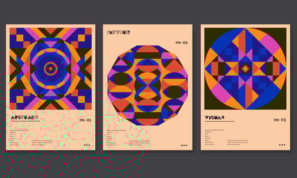 Set of three abstract brutalism inspired cover backgrounds with geometric shape. Applicable for Cover, Poster, Card Design and other print and web related items..Colorful geometrical shapes. vector