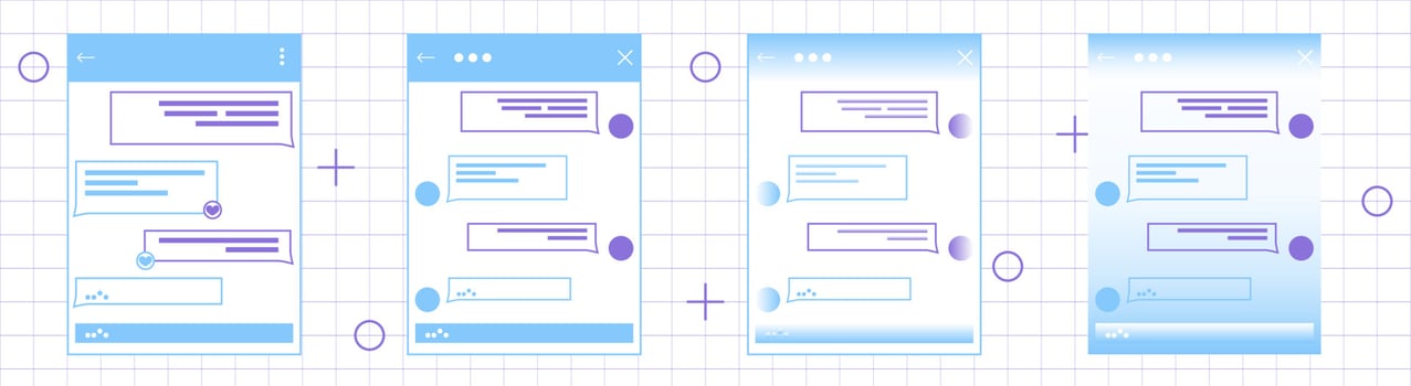 Interface smartphone chat bot vector template illustration Messenger window SMS wireframe mobile app screen Compose dialogues mockup An online messenger window and mobile applications isolated Flat UI