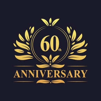60th Anniversary Design, luxurious golden color 60 years Anniversary logo. vector