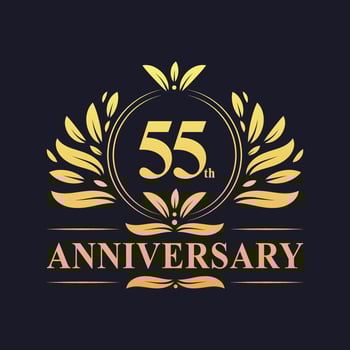 55th Anniversary Design, luxurious golden color 55 years Anniversary logo. vector