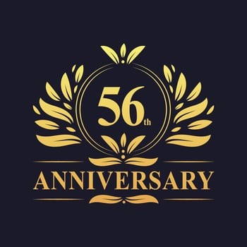 56th Anniversary Design, luxurious golden color 56 years Anniversary logo. vector