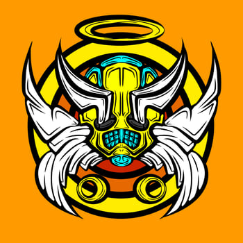 Angel winged devil head Vector Icon Design on orange background