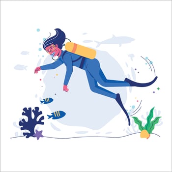 Woman In Wetsuit And Flippers Diving Underwater vector