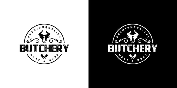 vintage retro emblem badge sticker butchery logo design vector
