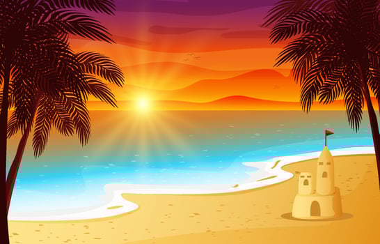 Beach Scenery Background with Sunset View vector