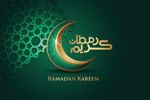 Luxurious and elegant design Ramadan kareem with arabic calligraphy, crescent moon and Islamic ornamental colorful detail of mosaic for islamic greeting.Vector illustration. vector