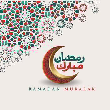 Luxurious and elegant design Ramadan kareem with arabic calligraphy, crescent moon and Islamic ornamental colorful detail of mosaic for islamic greeting.Vector illustration. vector
