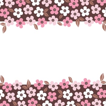 Horizontal floral frame in brown and pink colors. Template for postcards, labels, signs. vector